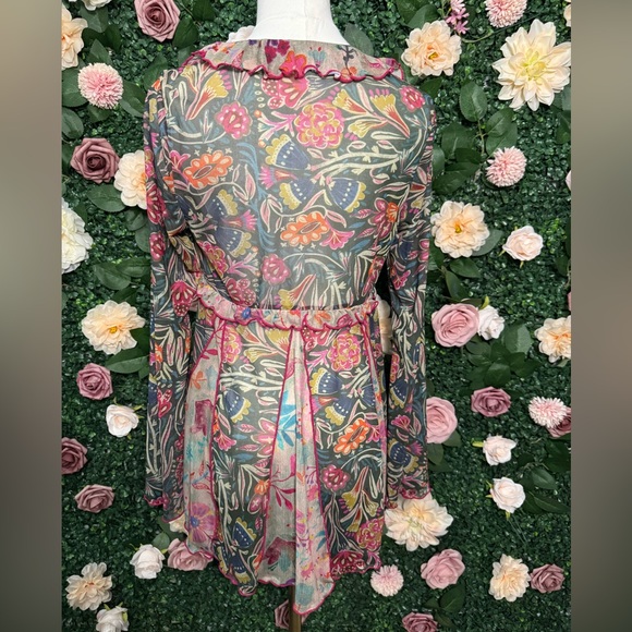 NATURAL LIFE Multicolor Floral Ruffle Tie-Front Tunic - Picture 6 of 11